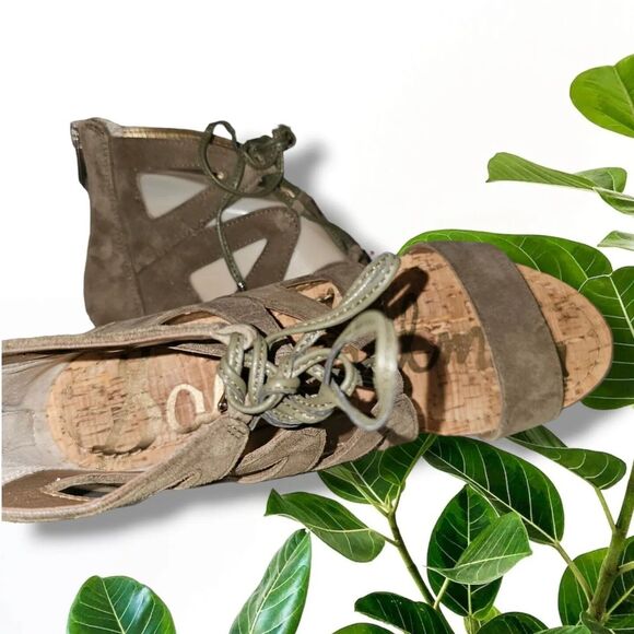 Sam Edelman Dean Caged Laced Open Toe Sandal Sz 9M - Light Brown Suede Display - Picture 6 of 14